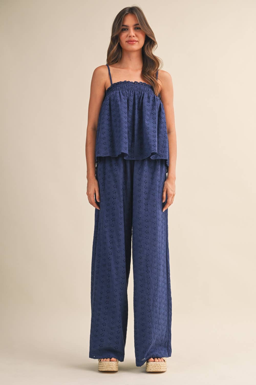 Palmer | Eyelet Top and Wide Pants Set 100% Cotton