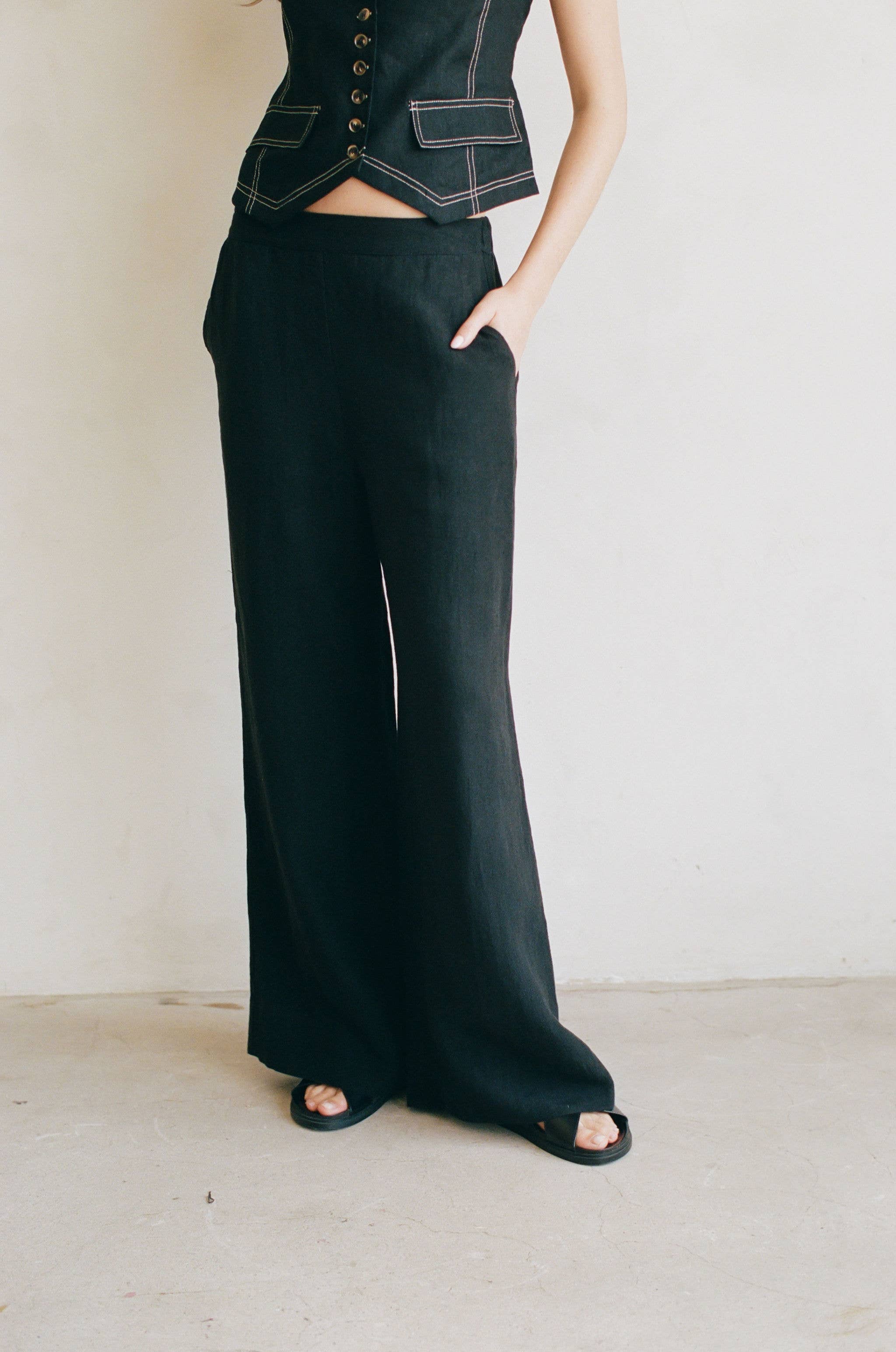 Woven 100% Linen Wide Leg Pants