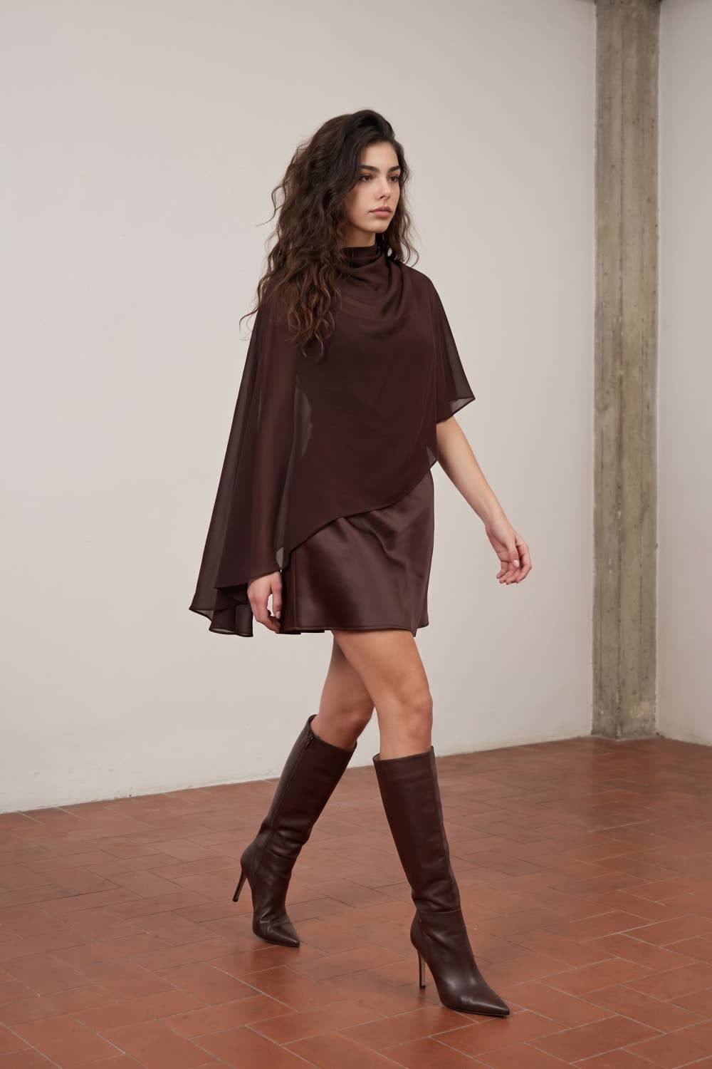 Ava | Asymmetric Cape and Satin Mini Dress Set