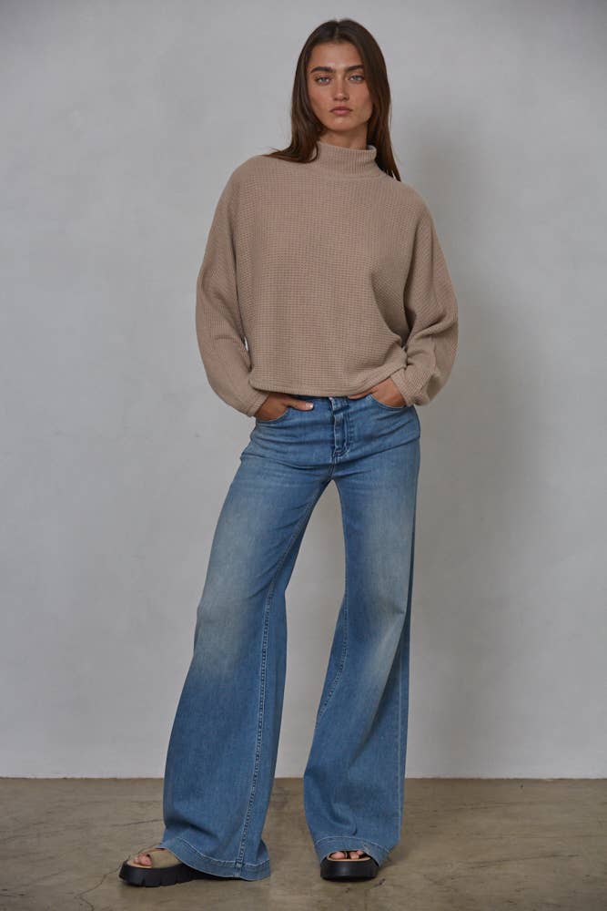 Juna | Knit Cotton Rayon Spandex Mock Neck Pullover Top