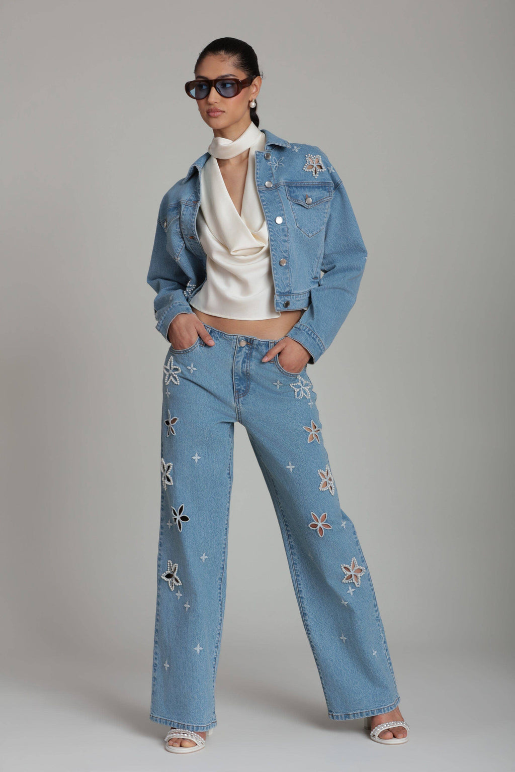 Pearl Fleur | Embellished Stretch Denim Jacket