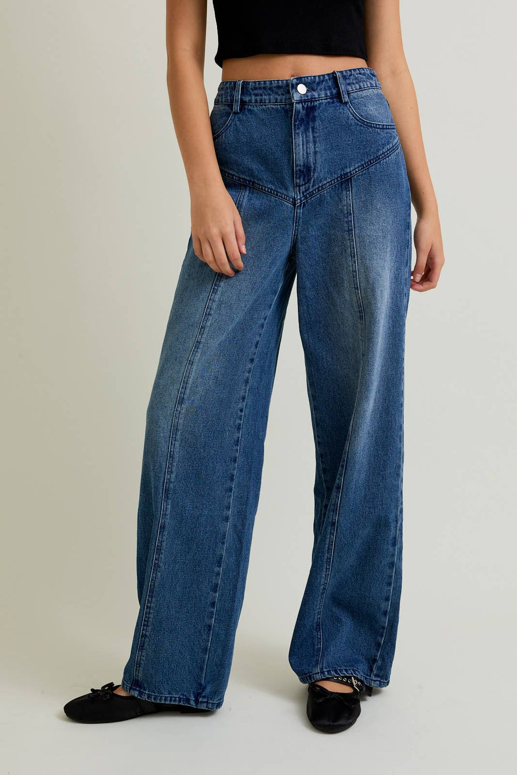 Opal | Mid-Rise Front Yoke Detail Wide Jeans