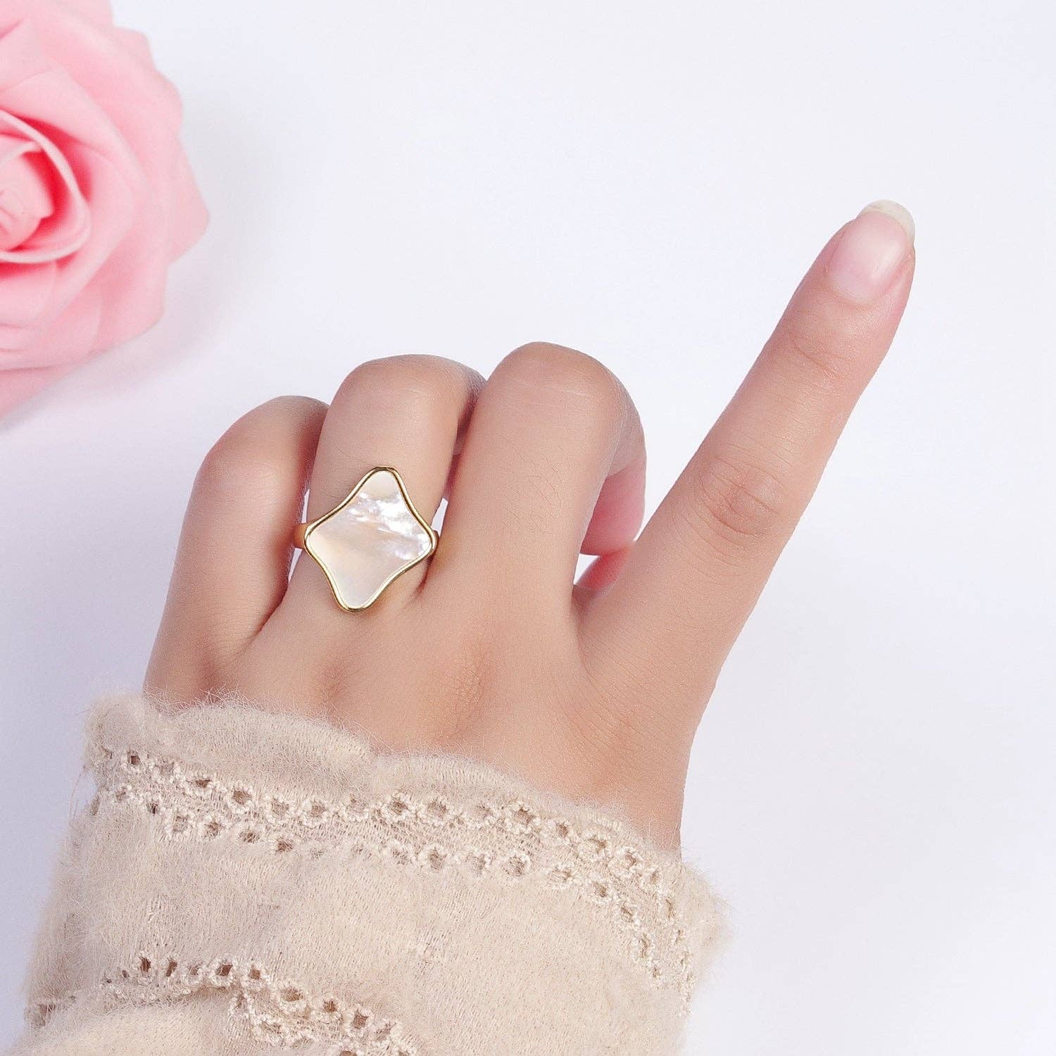 Gold Filled Pearl Shell Quatrefoil Ring