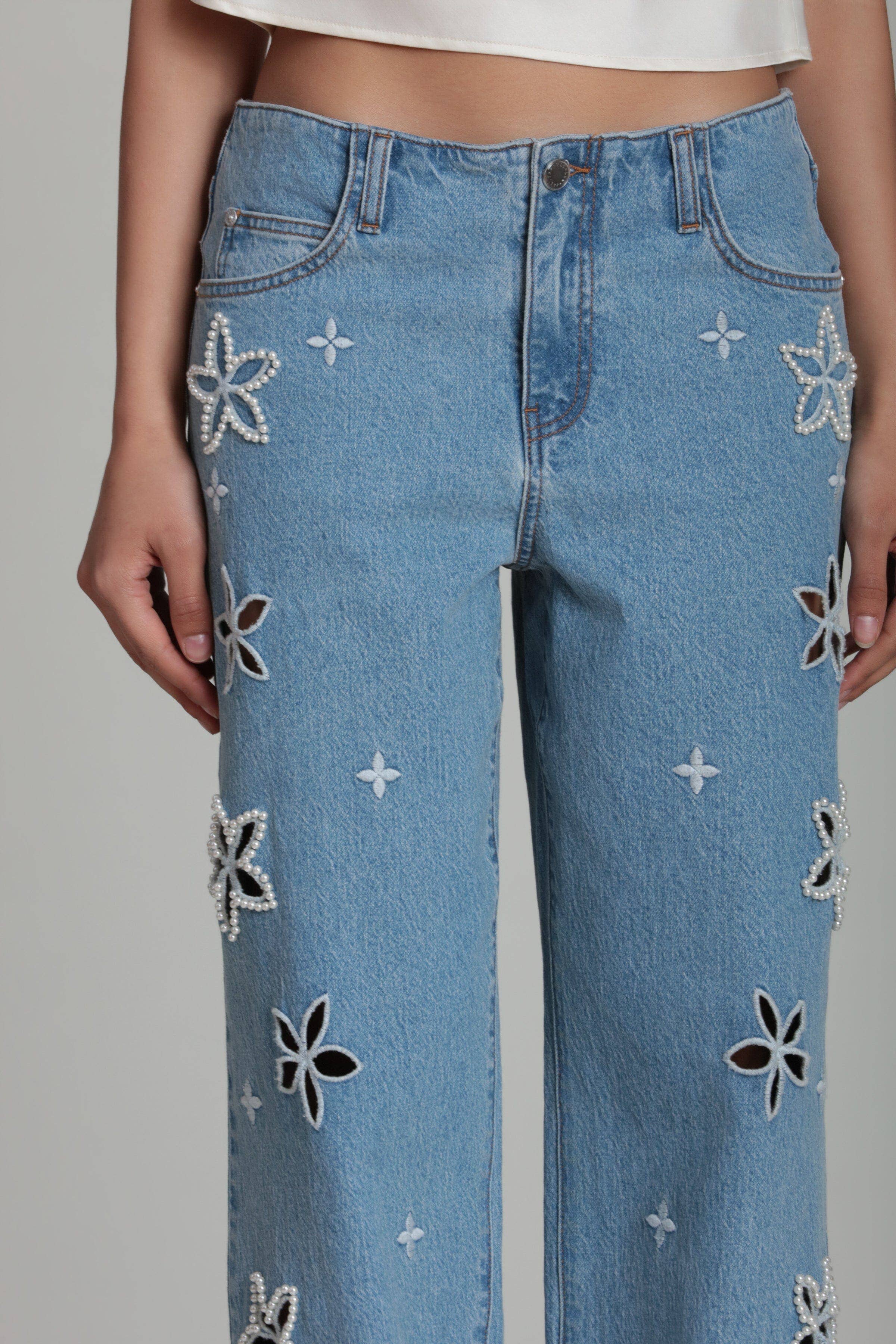 Pearl Fleur | Embellished Stretch Denim Jean