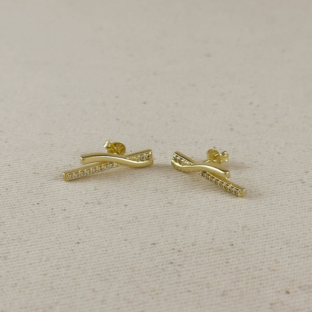 Liv | 18k Gold Filled Curve Bar CZ Earrings