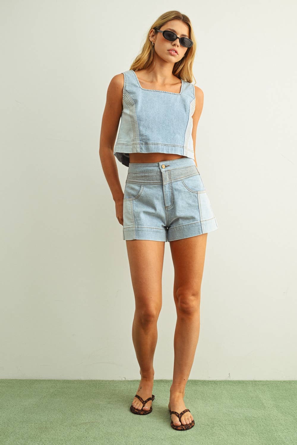 Gene | Denim Color Block Sleeveless Top