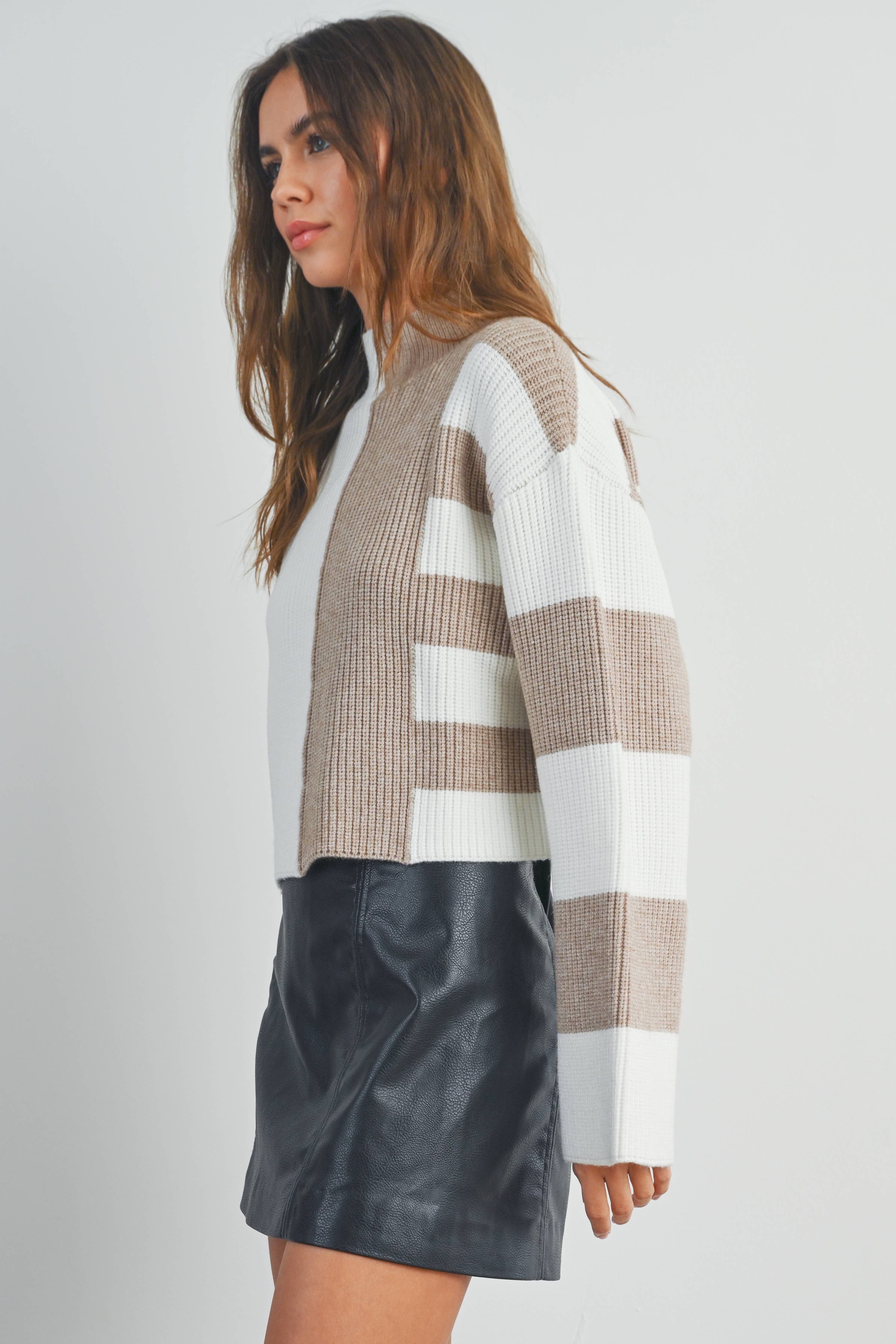 Cara | Color Block Mock Turtleneck Sweater