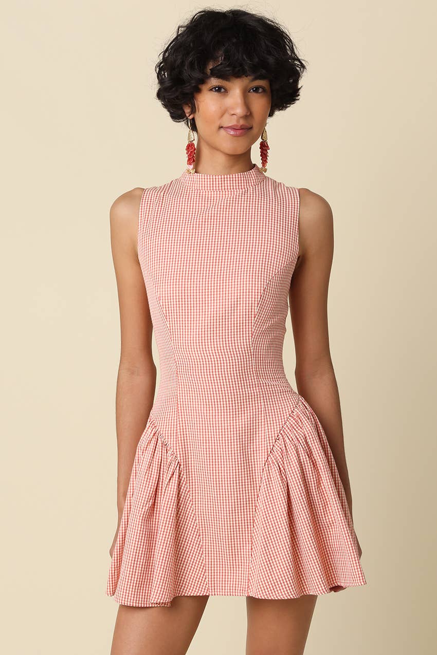Ella | Pleated Hem Gingham Mini Dress
