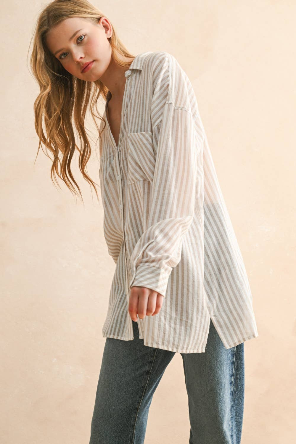 Wren | Grey Striped Buttondown Shirt