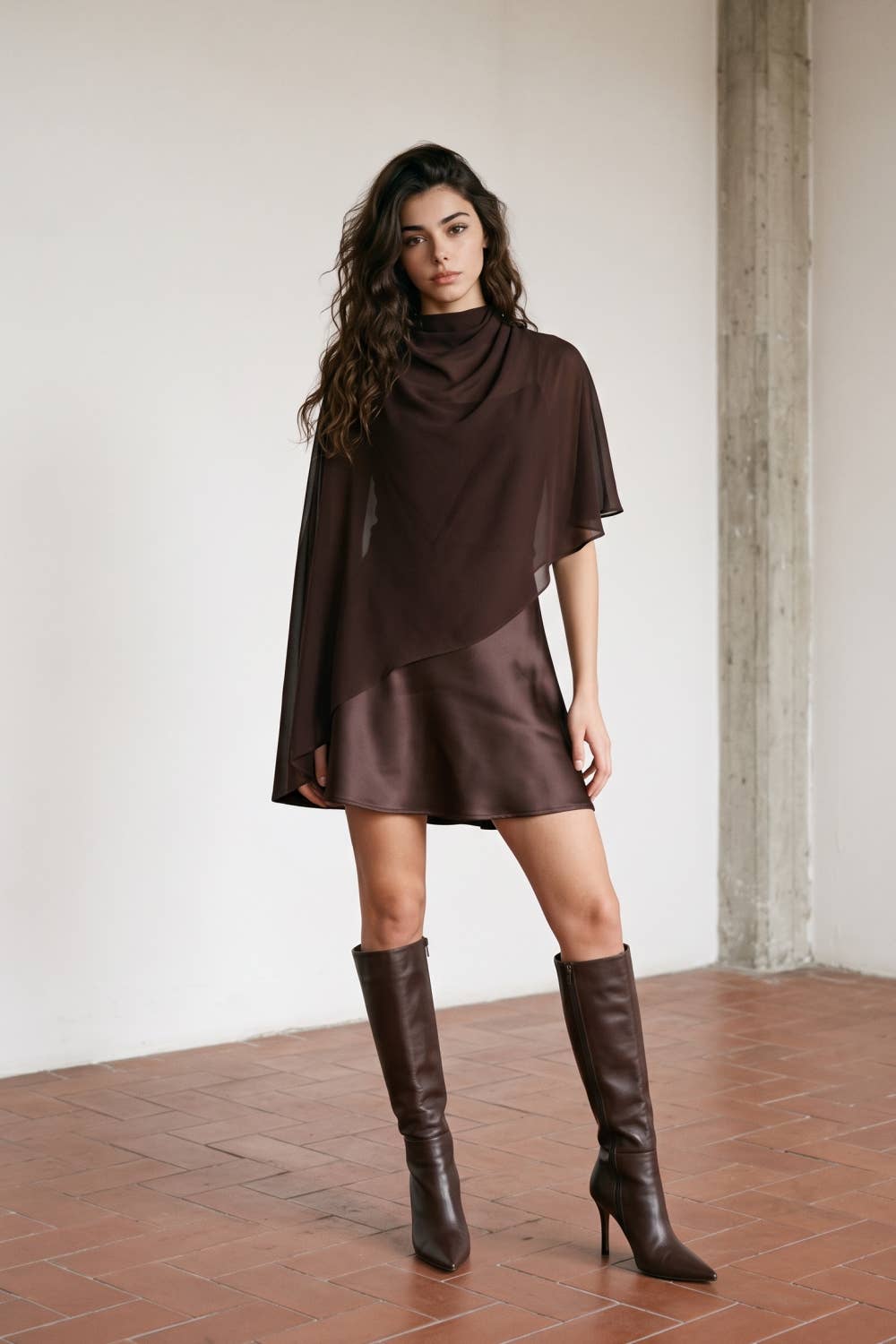 Ava | Asymmetric Cape and Satin Mini Dress Set
