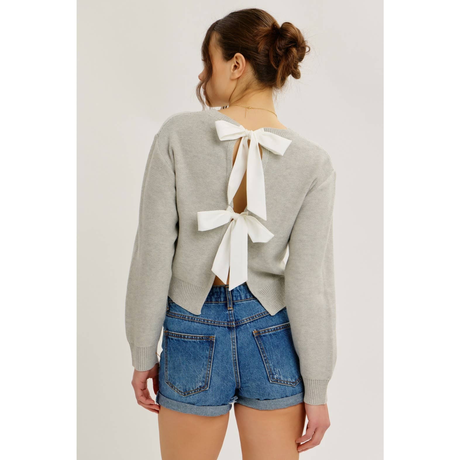 Camborley | Contrast Bow Tie Back Sweater Top with Round Neck