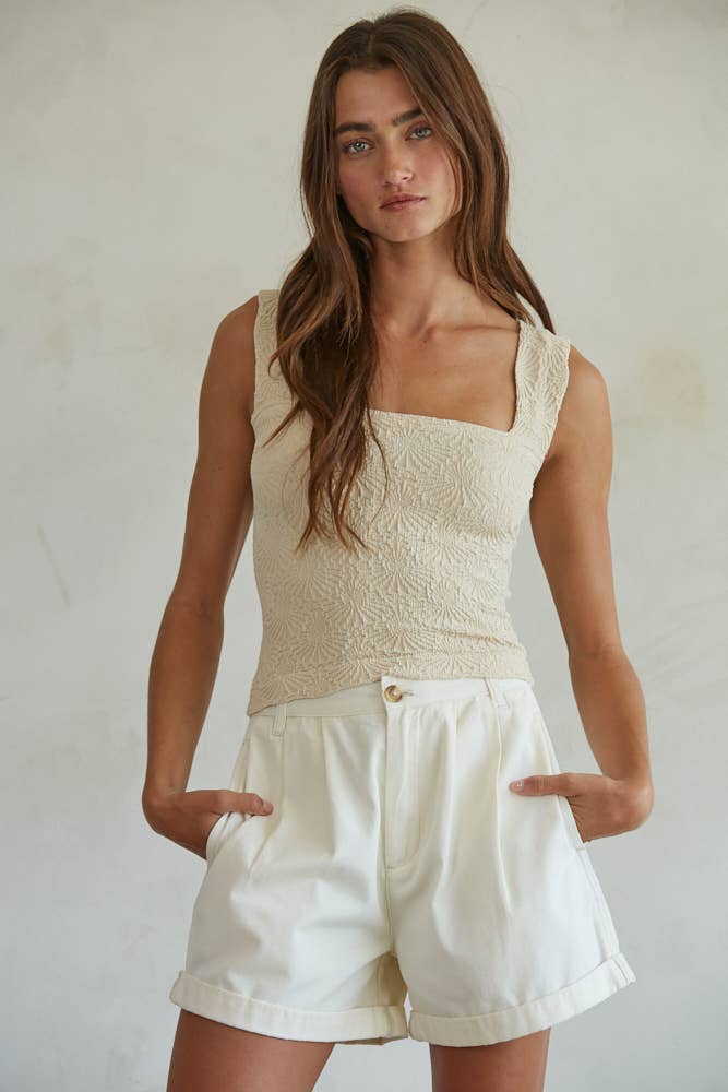 Abby | 100% Cotton Pleated Front Relax Fit Wide Leg Shorts