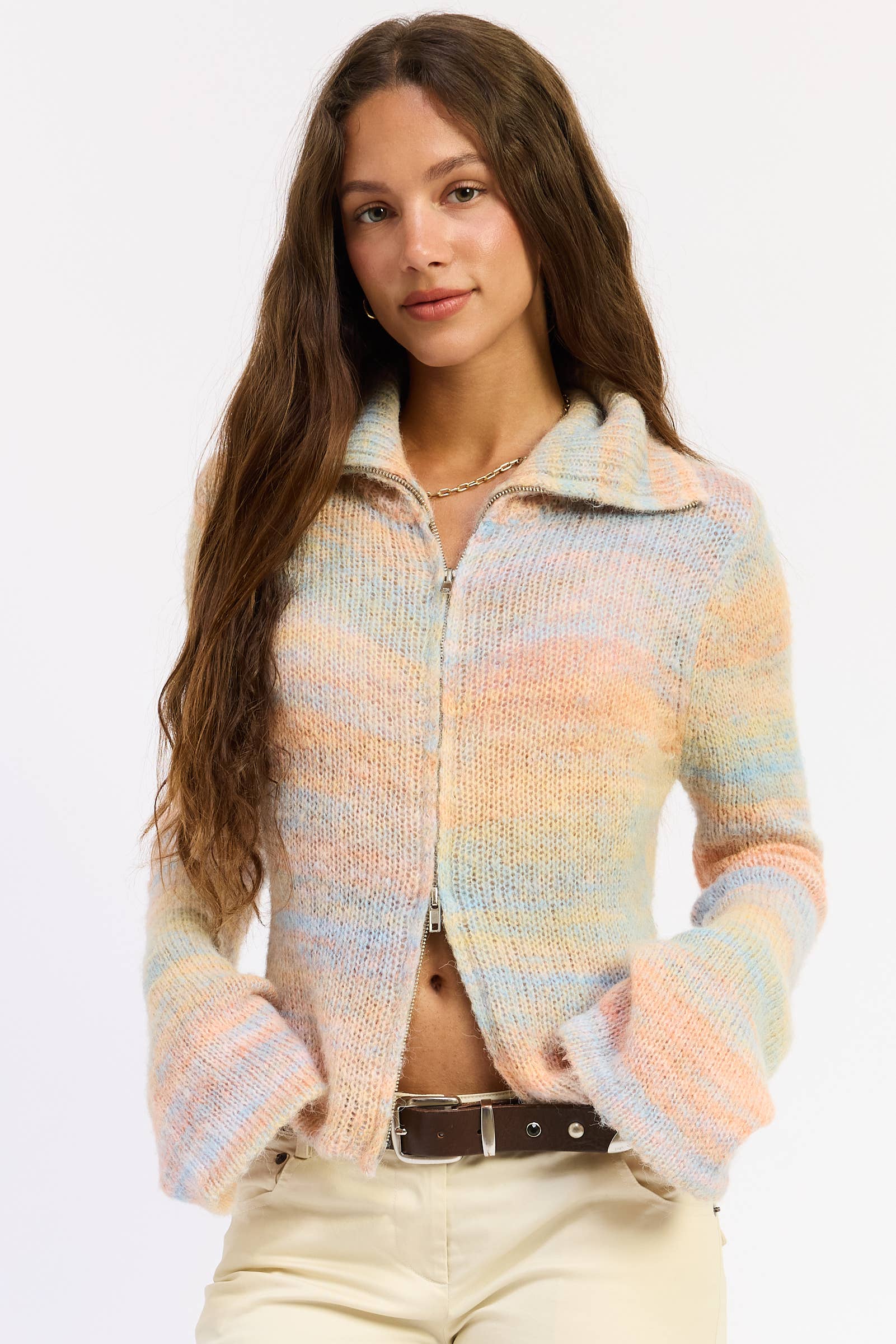 Lemon Sorbet | Knitted Turtle Neck Zip Up