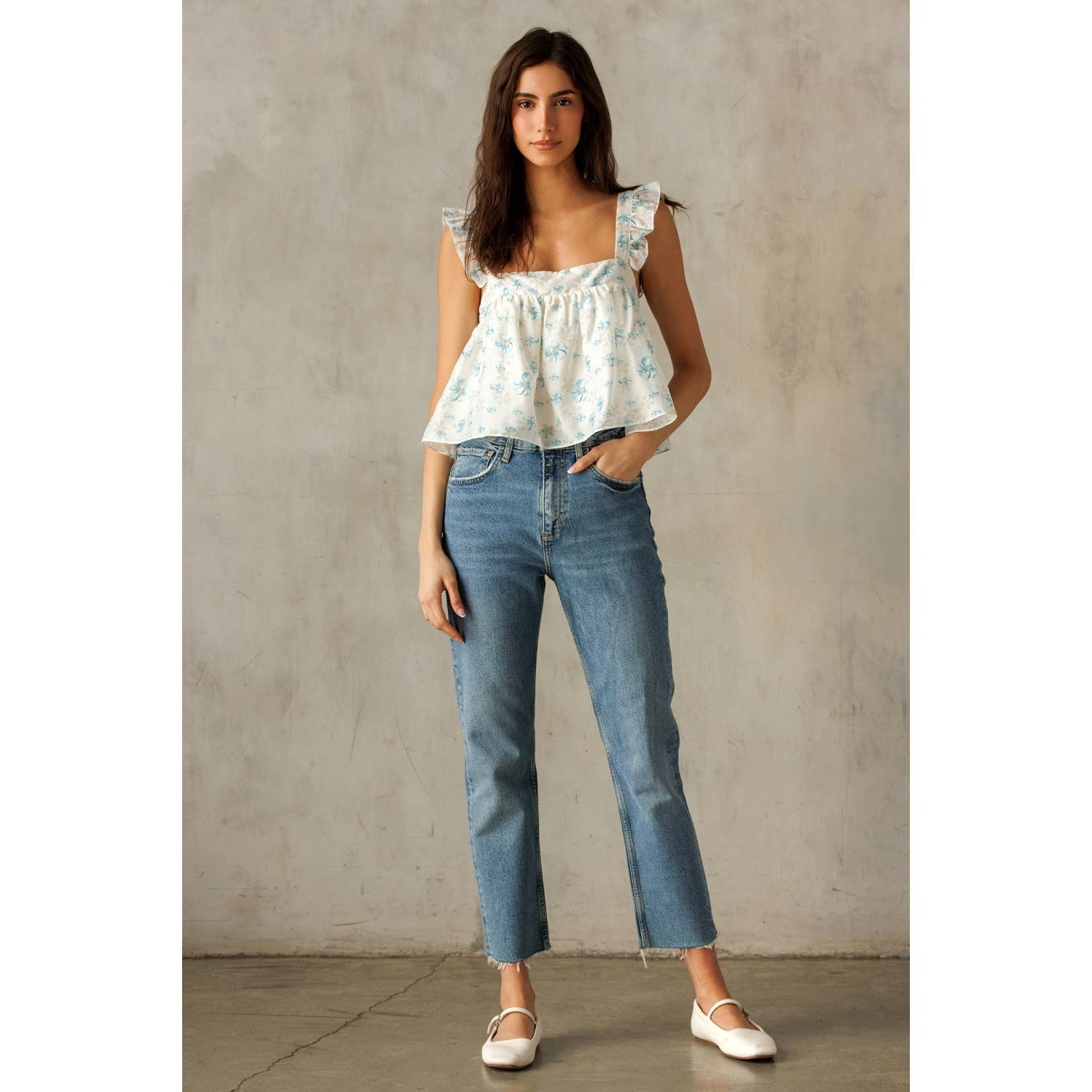 Beth | White Blue Floral Blouse