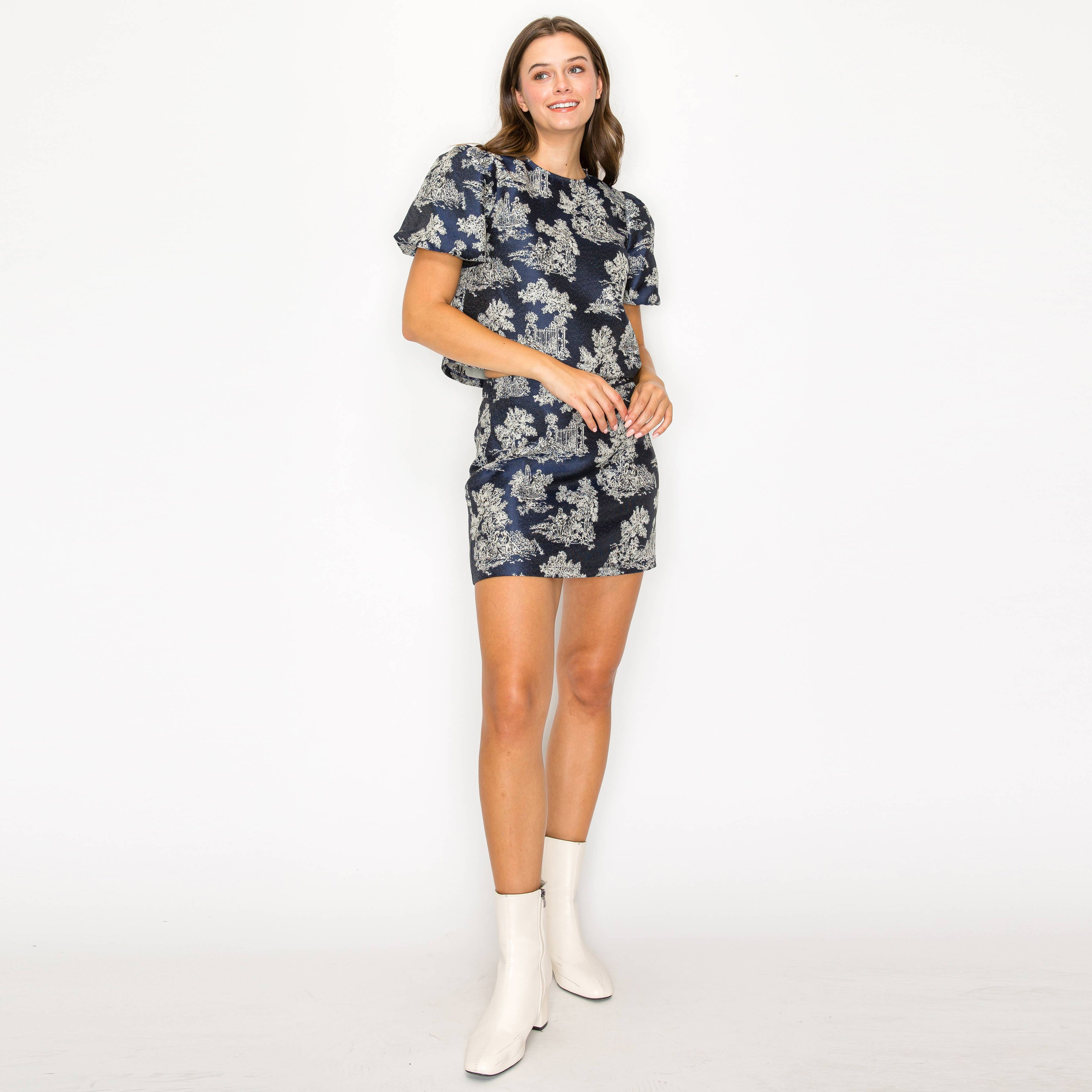 Tilly | Toile Jacquard Pattern Mini Skirt