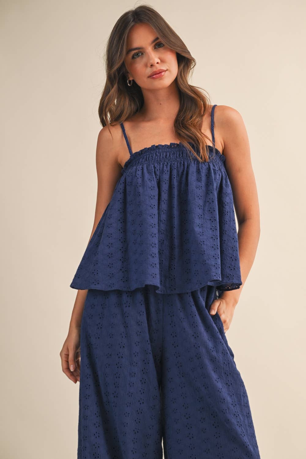 Palmer | Eyelet Top and Wide Pants Set 100% Cotton