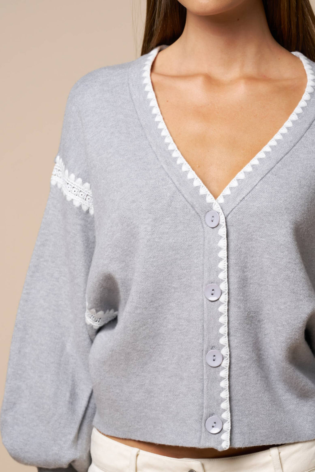 Monroe | Lace Trim Cropped Cardigan