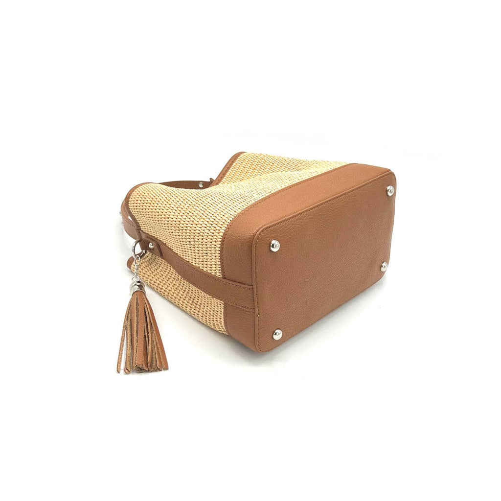 Raffia and Genuine Leather Bucket Bag | Made in Italy