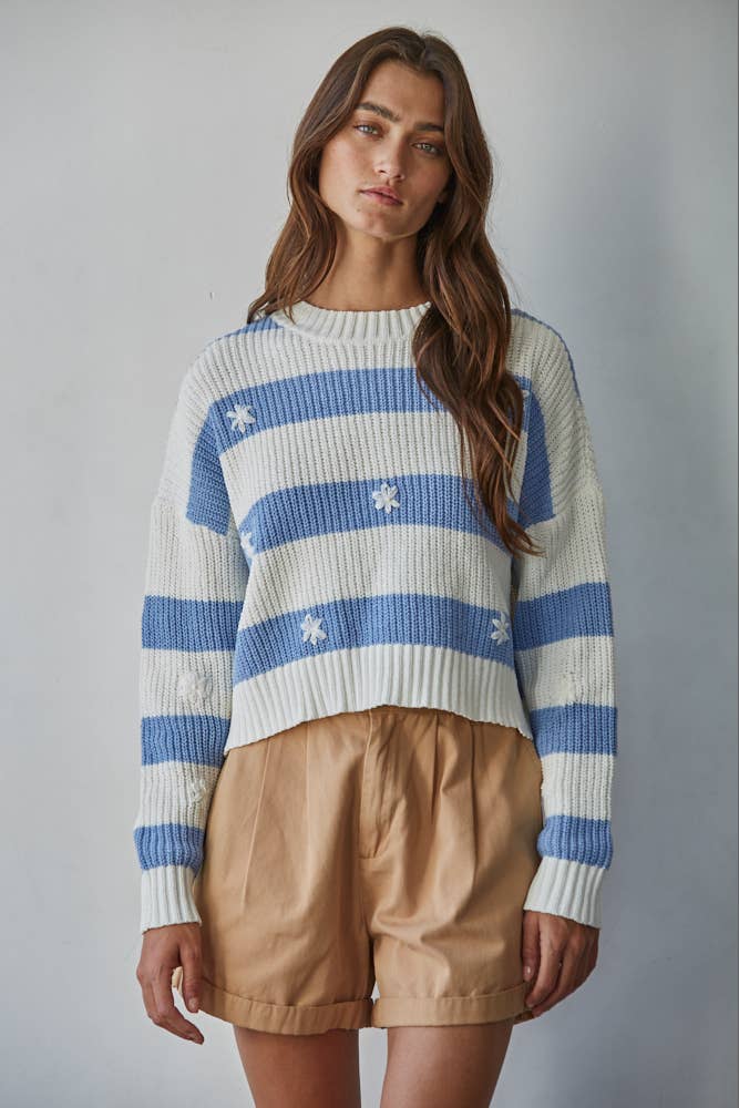 Lola | Knit Sweater Striped Ribbed Crew