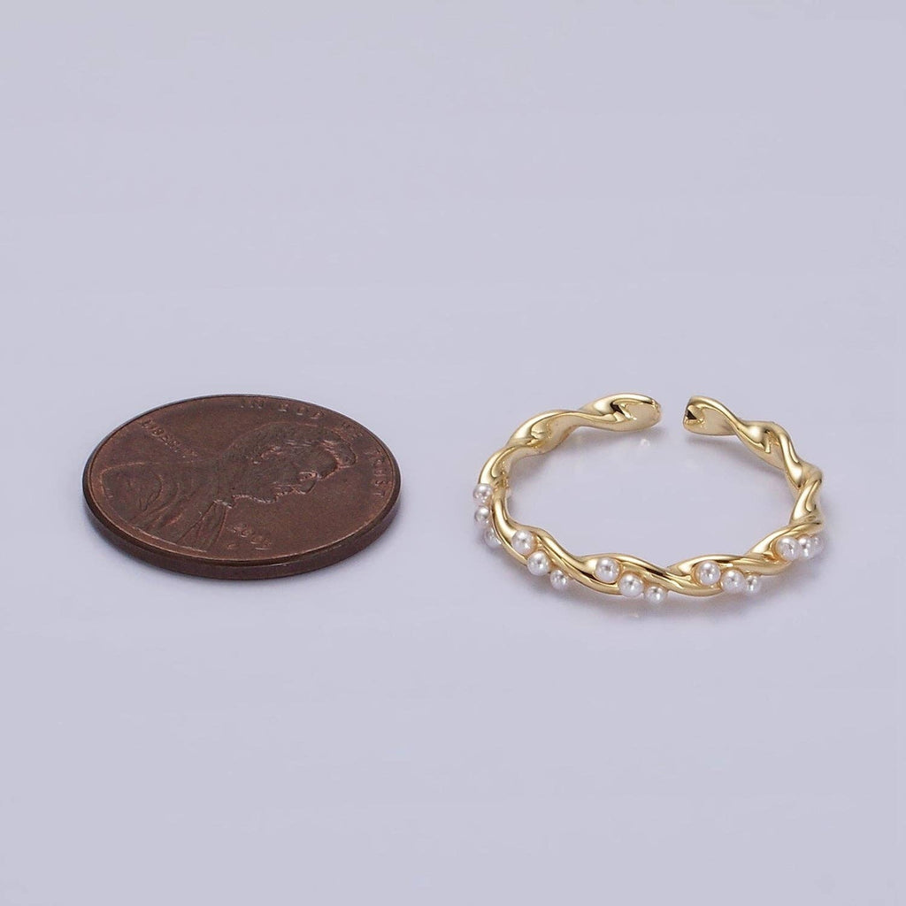 14K Gold Filled Pearl Croissant Twisted Ring