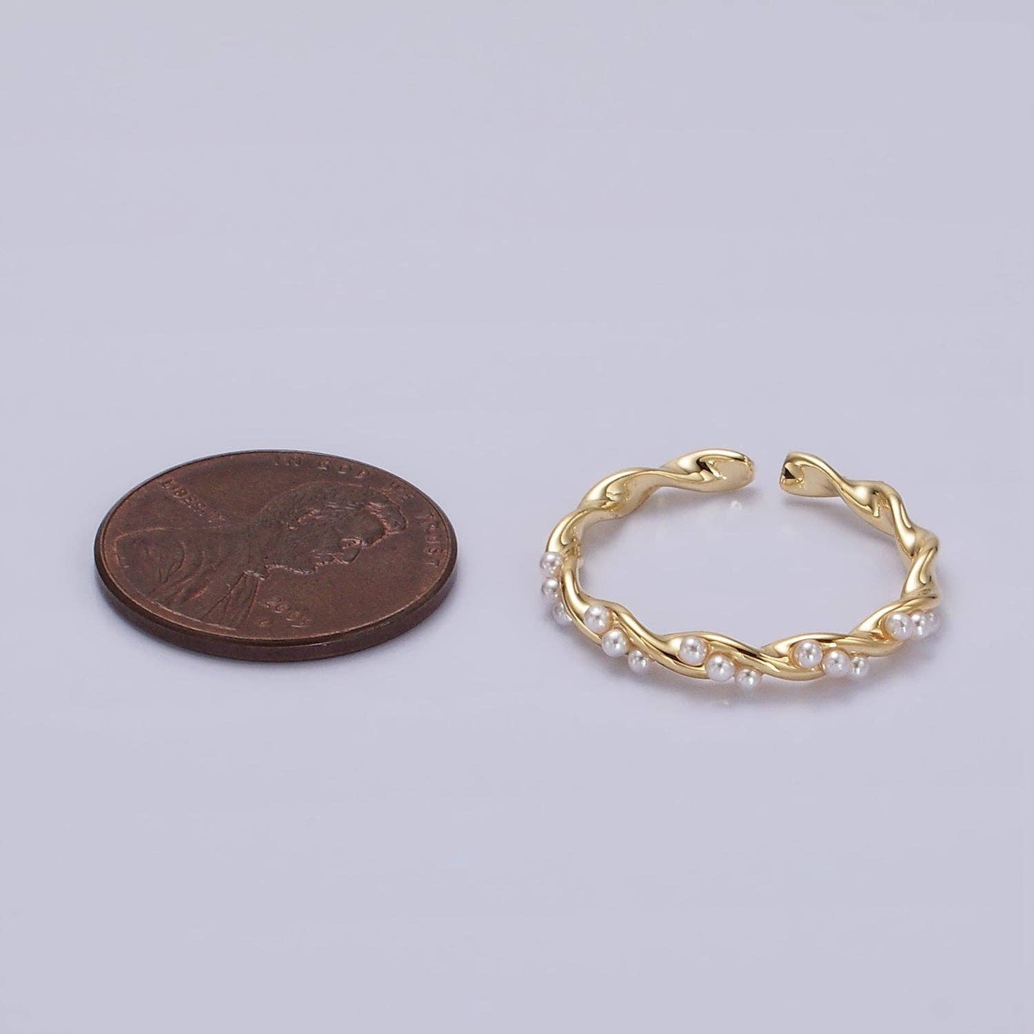 14K Gold Filled Pearl Croissant Twisted Ring