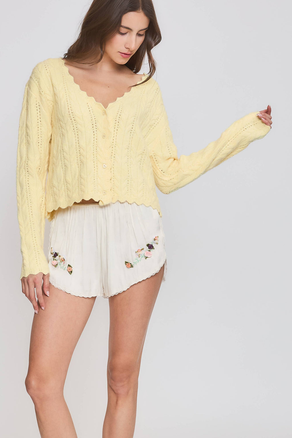 Greer | Scallop Hem Cable Knit Cardigan