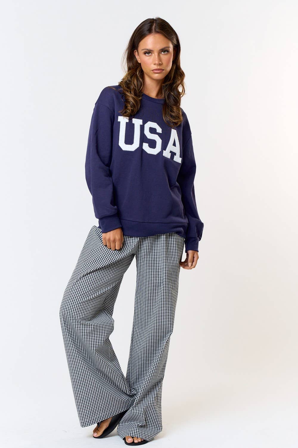 Cozie | Gingham Plaid Wide Leg Lounge Pant