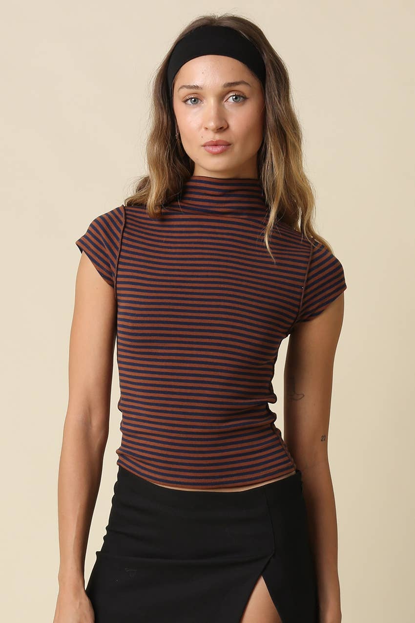 Mila | Stripe Mock Neck Top