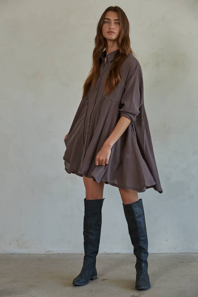 Dylan | Woven Cotton Long Sleeve Collared Button Down Tunic