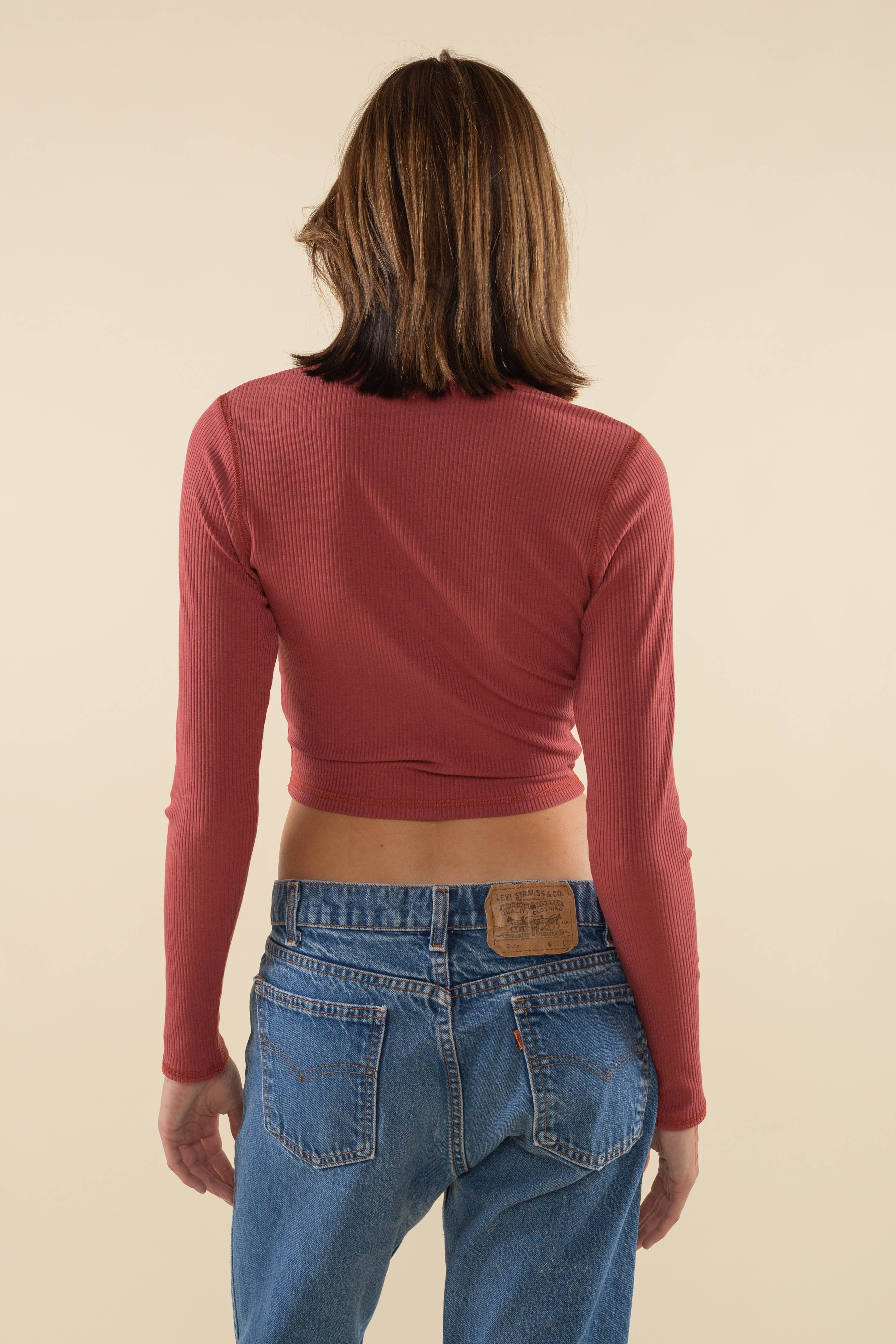 Quin | Crop Length Rib Long Sleeve Crewneck