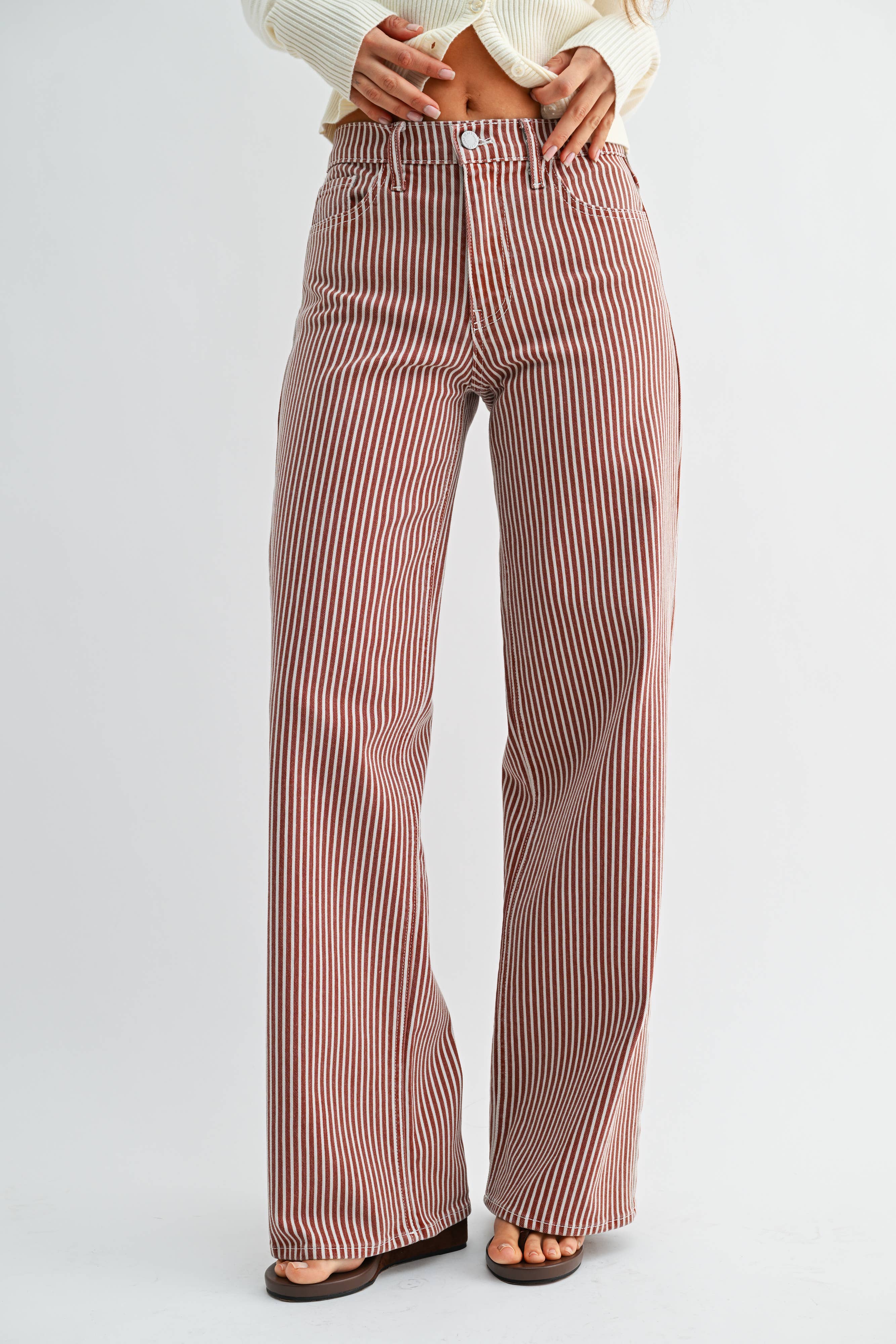Charlie | Brown Stripe Wide Leg Jeans