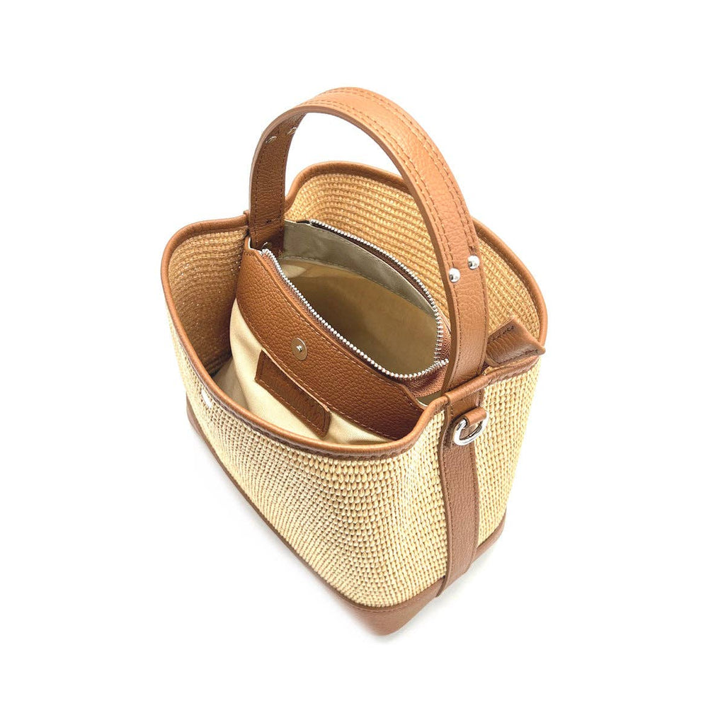 Raffia and Genuine Leather Bucket Bag | Made in Italy