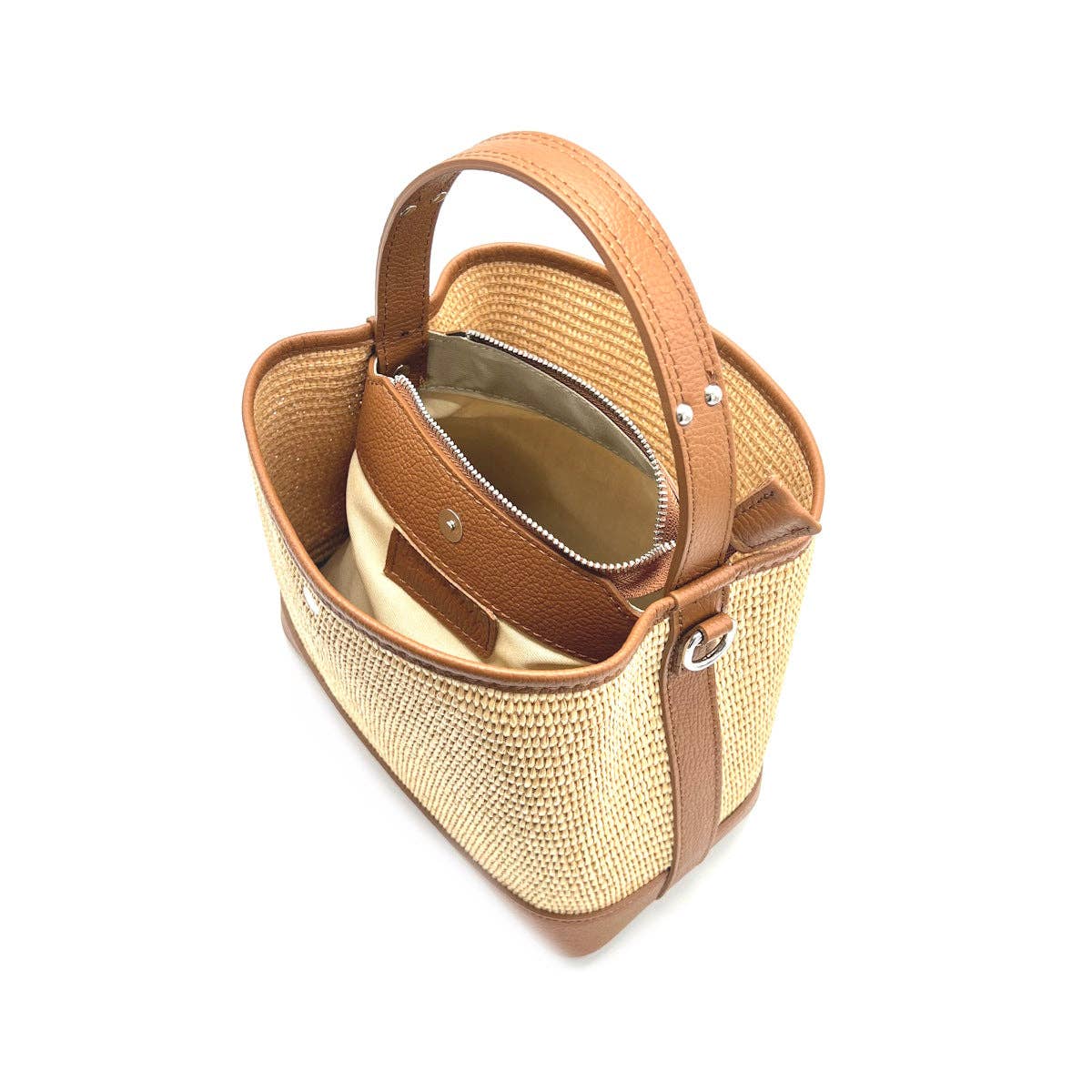 Raffia and Genuine Leather Bucket Bag | Made in Italy
