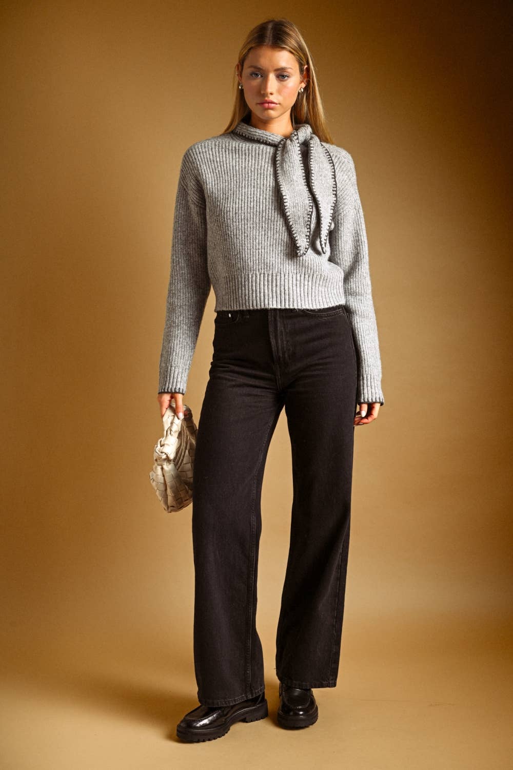 Amy | High Neck Tied Sweater