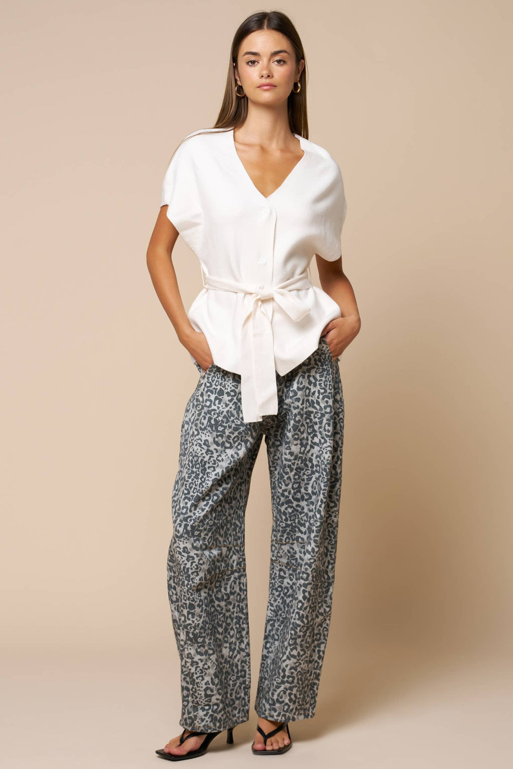 Vivian | Tie Waist V Neck Top