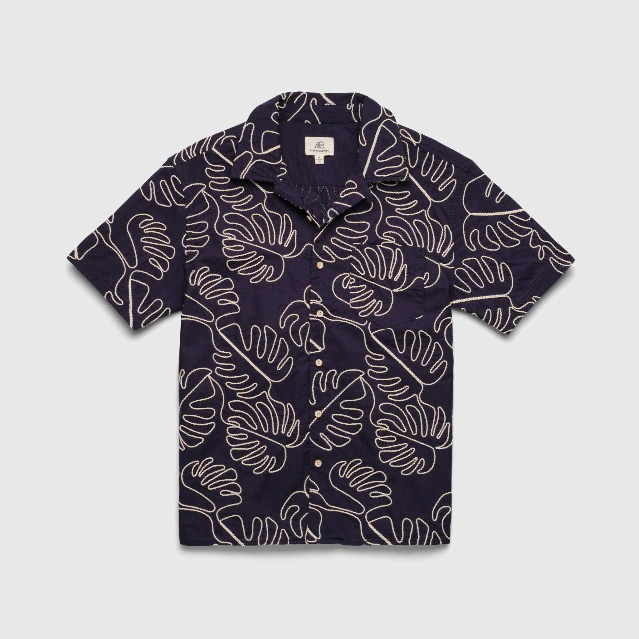Beau | Leaf Embroidery Camp Collar Shirt