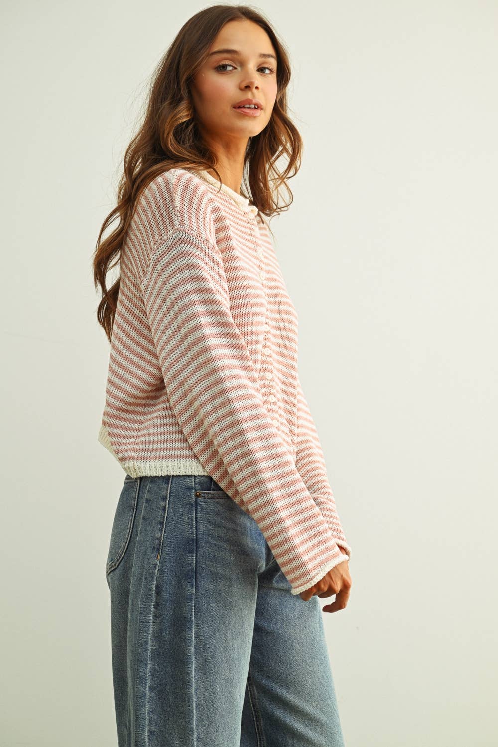 Happy | Stripe Button Front Knoit Cardigan