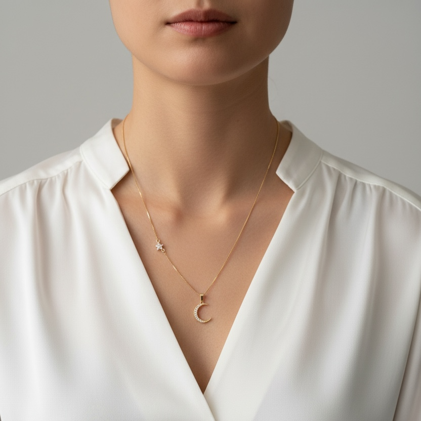 Moon and Star Necklace 18k Gold Filled