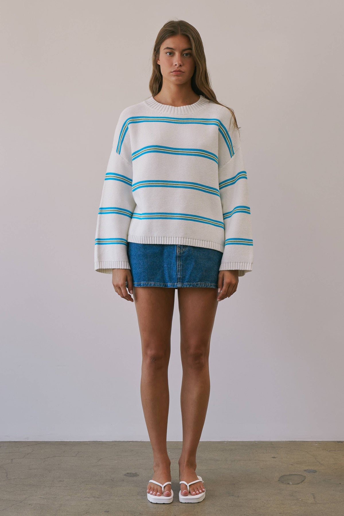 Angelina | 100% Cotton Textured Stripe Pullover Sweater