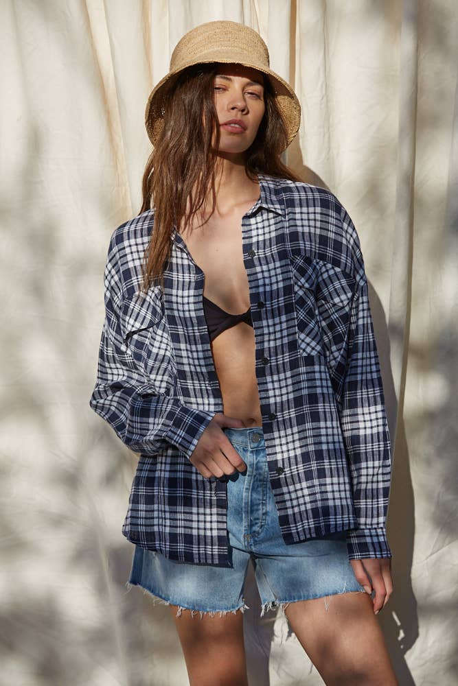 Harlow | Oversized Linen Flannel Button Down Shirt