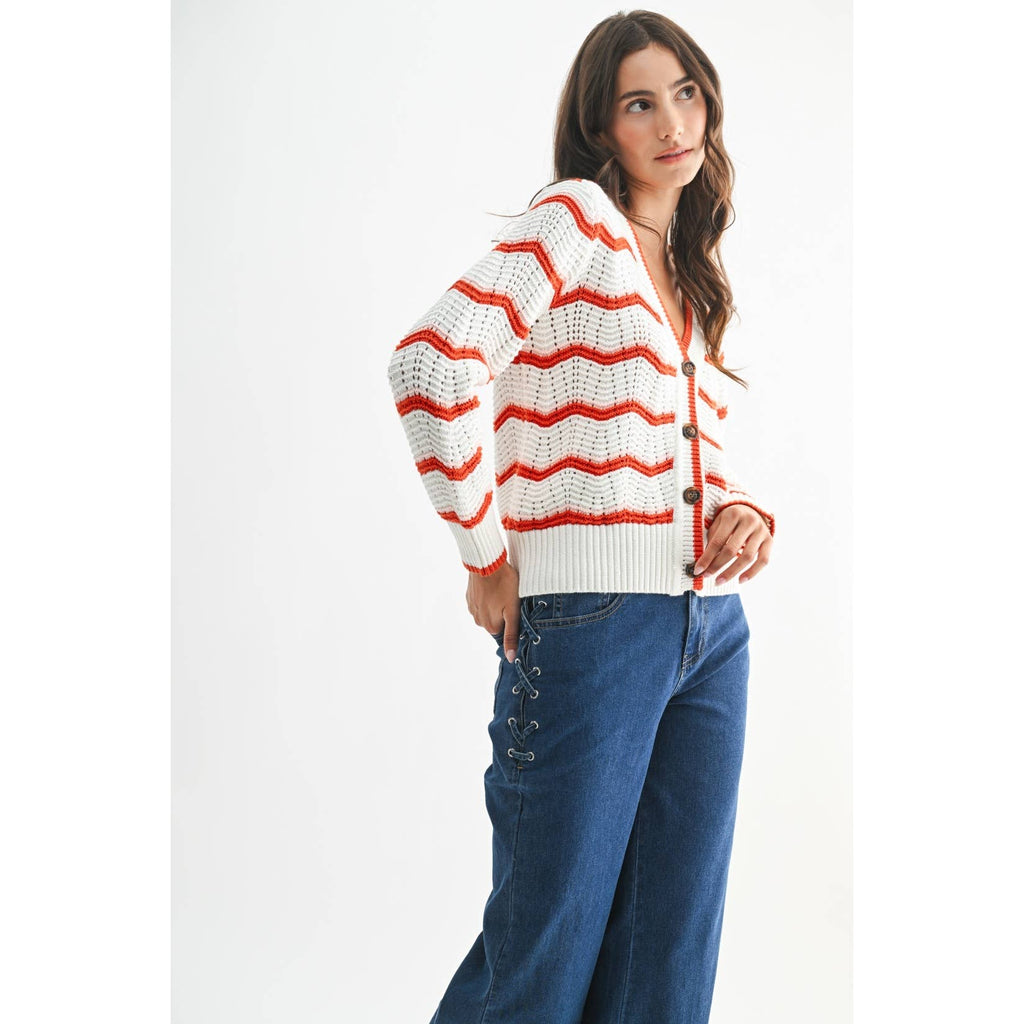 Rusti | 100% Cotton Stripe Knit Cardigan