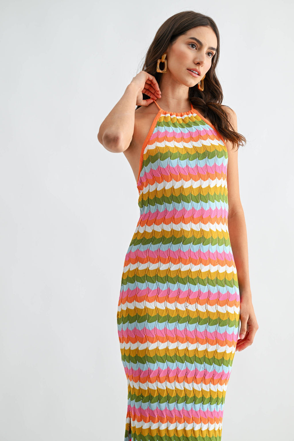 Jodie | Multicolor Knitted Halter Midi Dress