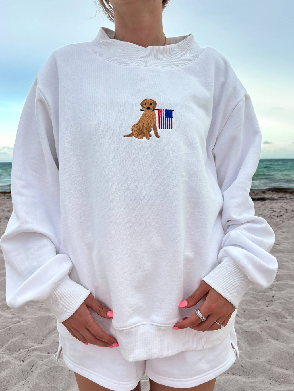 White American Flag Dog | Mockneck Sweatshirt 100% Cotton
