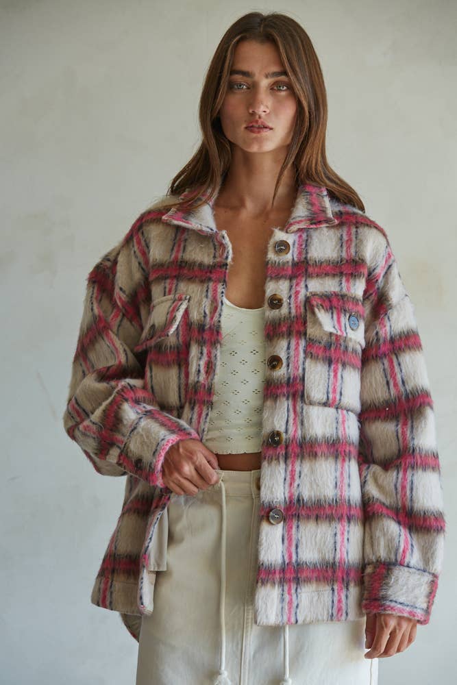 Melody | Woven Polyester Wool Plaid Buttondown Jacket
