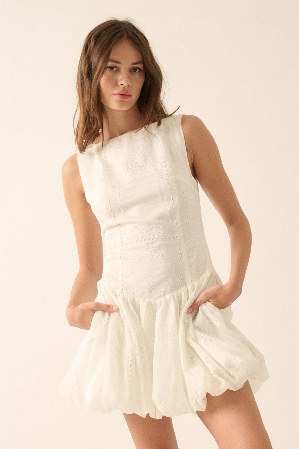 Darling | Eyelet Lace Boatneck Drop-Waist Dress