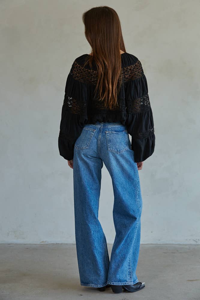 Cecelia | Woven Polyester Boat Neck Long Sleeve Top