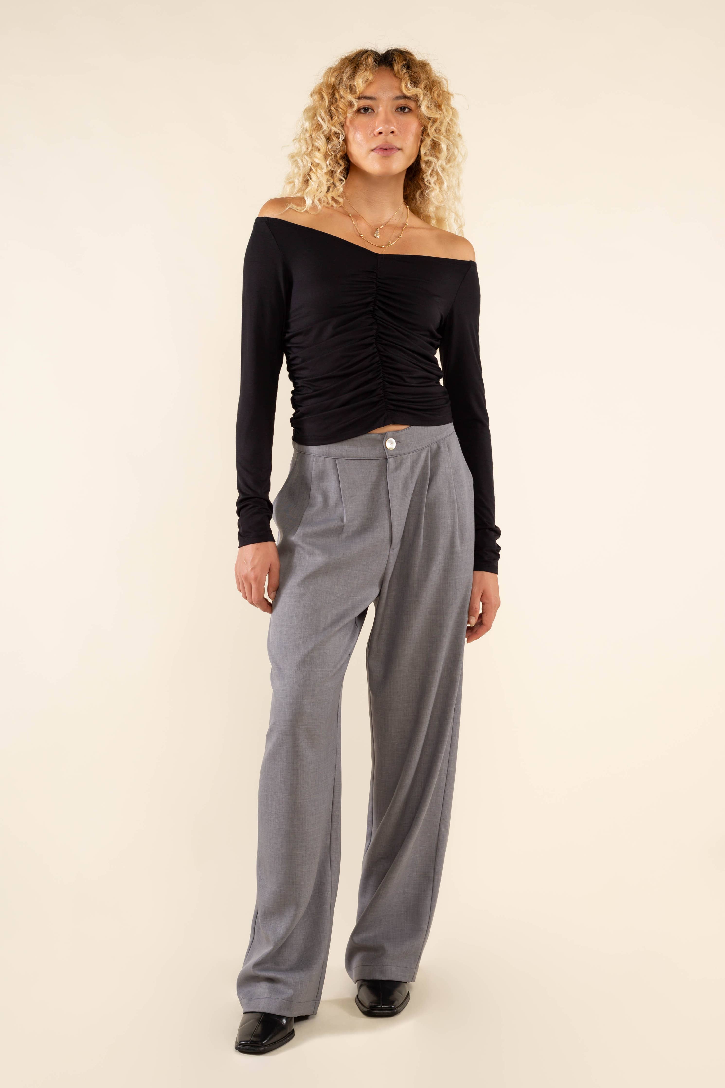 Martel | Ruched Long Sleeve Off Shoulder Top