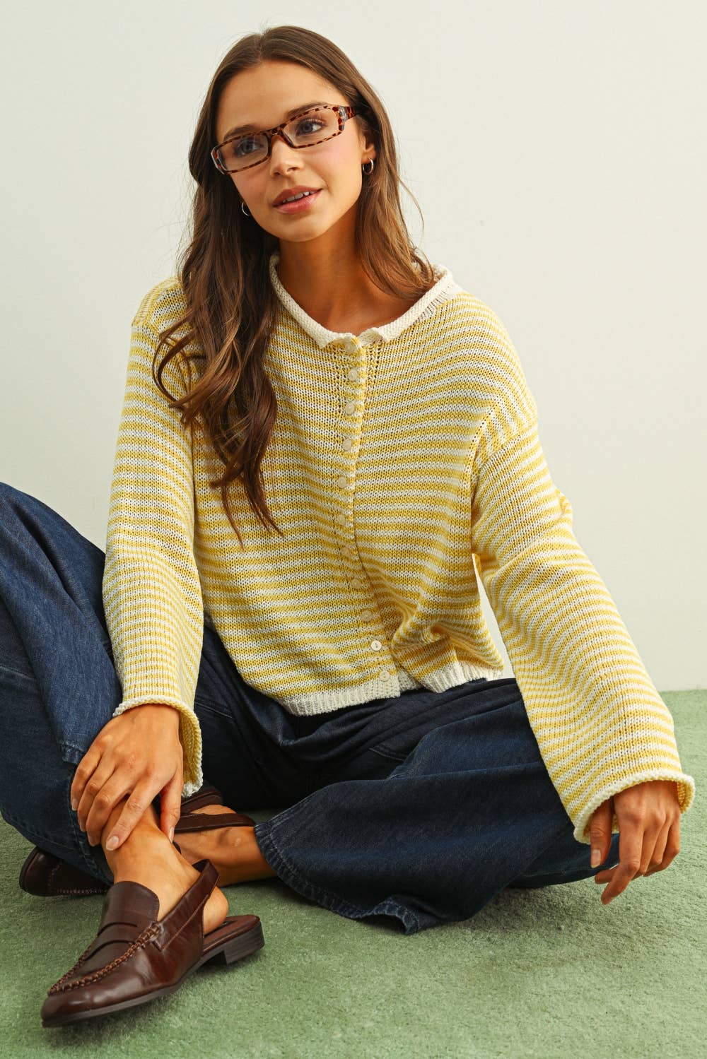 Happy | Stripe Button Front Knoit Cardigan