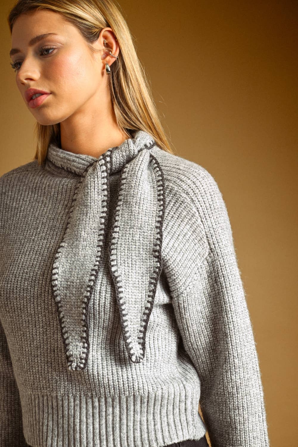 Amy | High Neck Tied Sweater