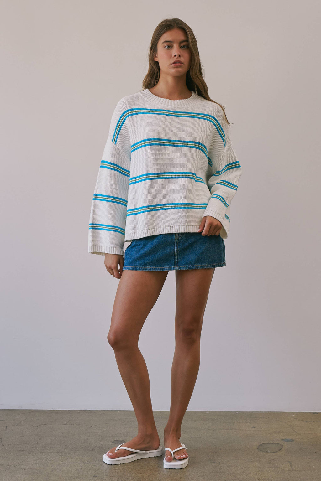 Angelina | 100% Cotton Textured Stripe Pullover Sweater